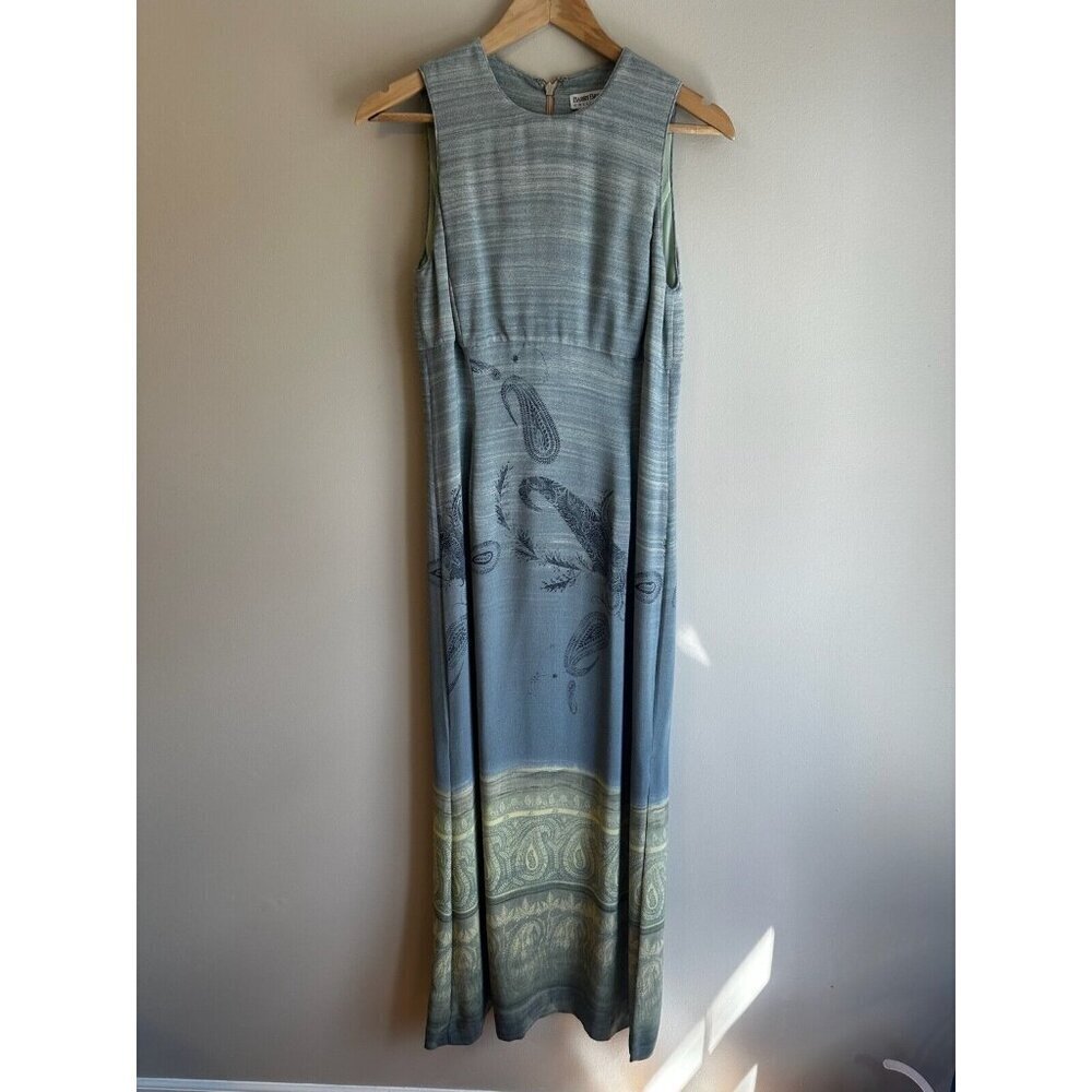 Vintage Barry Bricken Maxi‎ Dress Sz 4 Blue Green Sleeveless Summer Party Boho